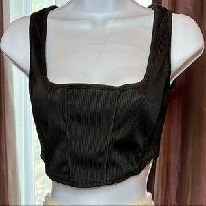 Shape black jumbo rib corset detail crop top